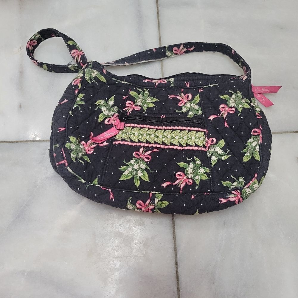 Vera Bradley Black Green Print Hope Shoulder Bag